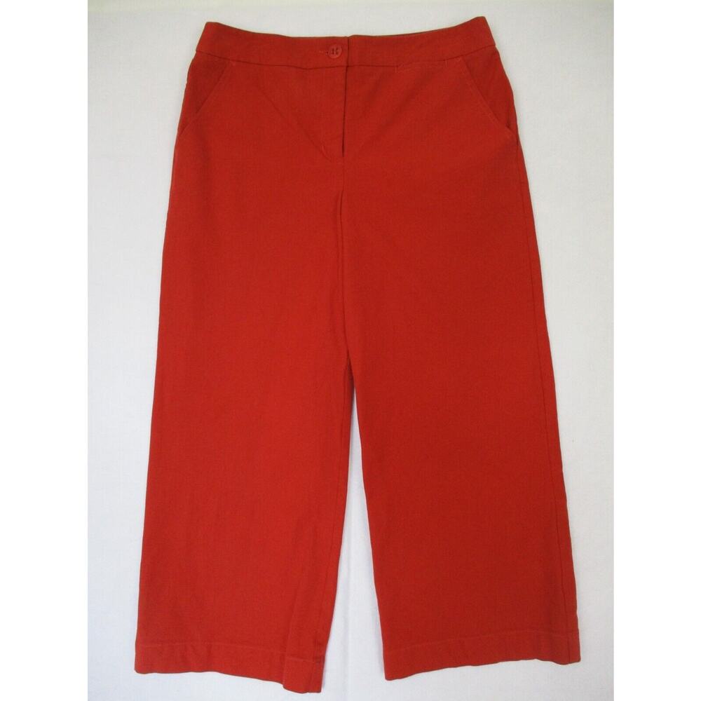 Trina Turk Pants Women 8 Wide Leg Ankle Crop Red Lagoon Stretch High Waist 31x25